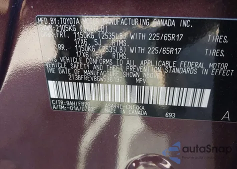 2016 Toyota Rav4 Le from USA, damaged, VIN 2T3BFREV8GW536197